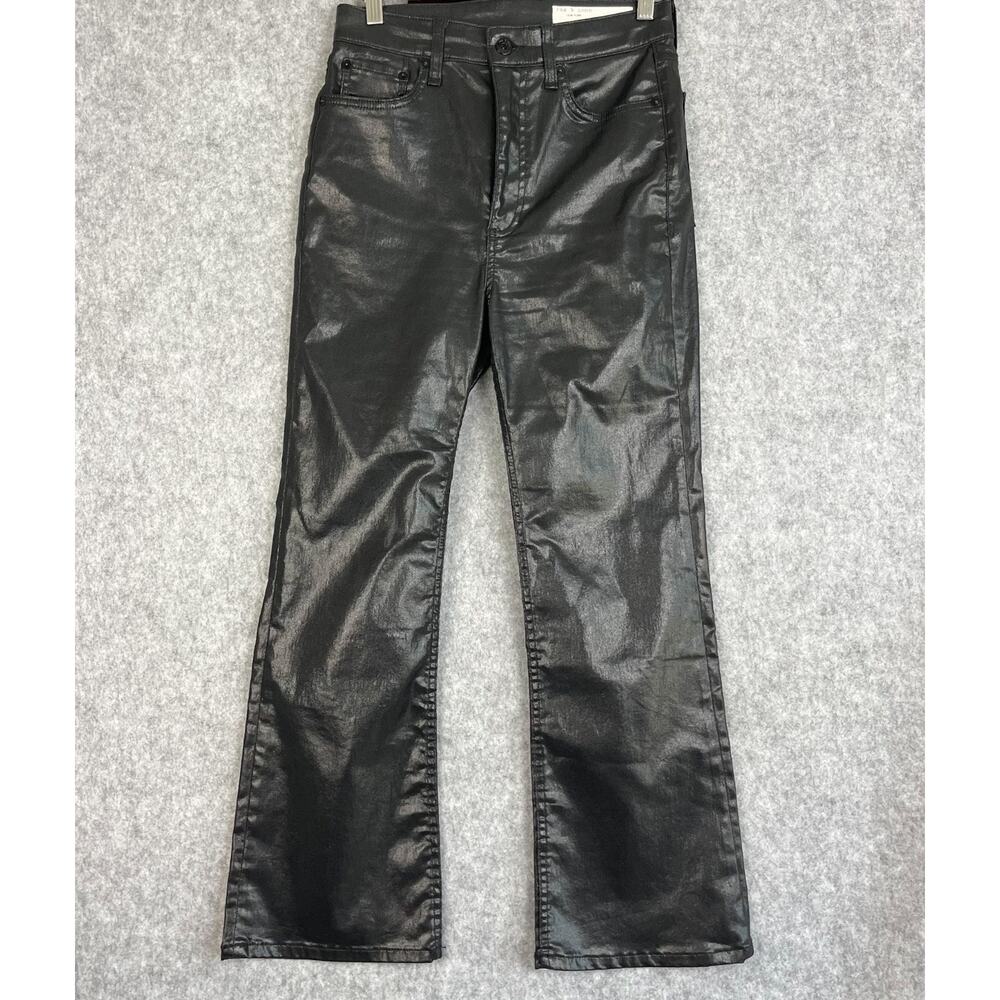 Rag & Bone Casey High Rise Ankle Flare Jeans Womens 27 Coated Black Stretch Crop